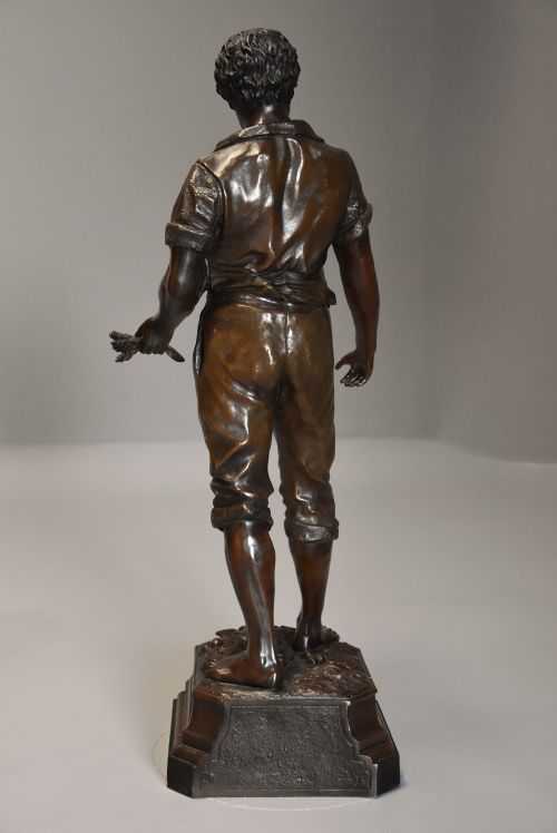 LARGE LATE 19TH CENTURY FRENCH BRONZED SPELTER FIGURE OF A FARM LABOURER SIGNED FMILLIOT - ADDITIONAL PHOTO 9