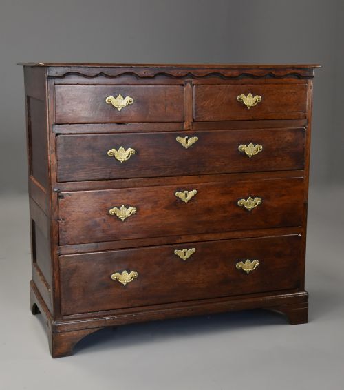 fig 1. Early 18th century provincial oak chest of drawers of superb patina, probably East Anglian