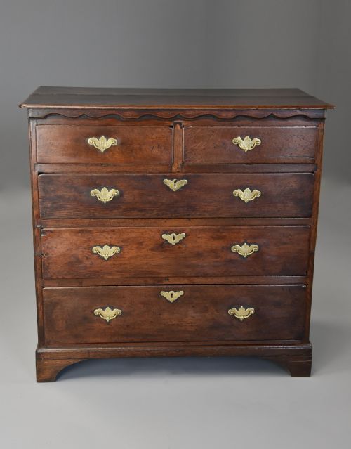 fig 2. Early 18th century provincial oak chest of drawers of superb patina, probably East Anglian