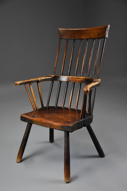 fig 1. Mid 18th century primitive ash and elm comb back armchair with exceptional original patina