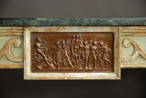 PAIR OF HIGHLY DECORATIVE EARLY 20TH CENTURY ITALIAN HAND PAINTED CONSOLE TABLES WITH SPECIMEN MARBLE TOPS - ADDITIONAL PHOTO 10