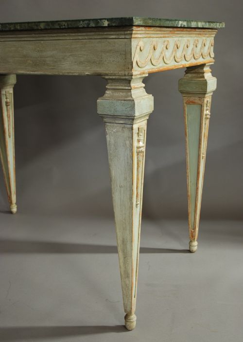 PAIR OF HIGHLY DECORATIVE EARLY 20TH CENTURY ITALIAN HAND PAINTED CONSOLE TABLES WITH SPECIMEN MARBLE TOPS - ADDITIONAL PHOTO 13