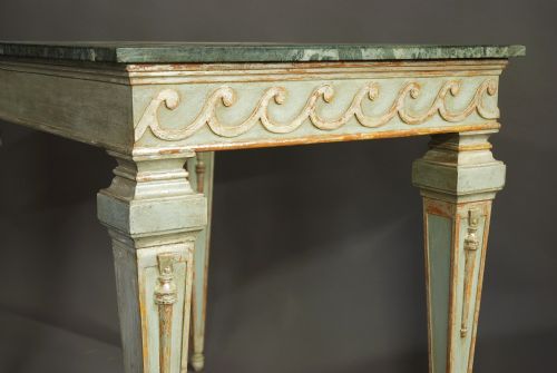 PAIR OF HIGHLY DECORATIVE EARLY 20TH CENTURY ITALIAN HAND PAINTED CONSOLE TABLES WITH SPECIMEN MARBLE TOPS - ADDITIONAL PHOTO 14