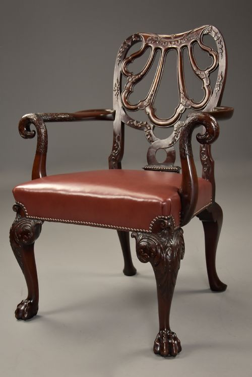 fig 1. Superb quality late 19th century mahogany open armchair in the style of Giles Grendey