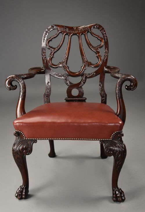 fig 2. Superb quality late 19th century mahogany open armchair in the style of Giles Grendey