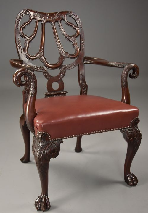 fig 3. Superb quality late 19th century mahogany open armchair in the style of Giles Grendey