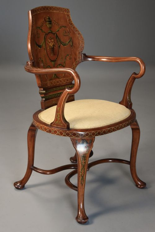 HIGHLY DECORATIVE EDWARDIAN SATINWOOD PAINTED ARMCHAIR IN THE GEORGIAN STYLE - ADDITIONAL PHOTO 1