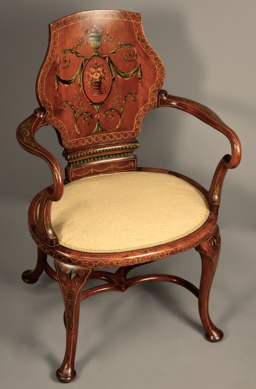 HIGHLY DECORATIVE EDWARDIAN SATINWOOD PAINTED ARMCHAIR IN THE GEORGIAN STYLE - ADDITIONAL PHOTO 2