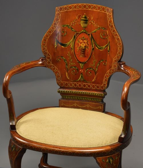 HIGHLY DECORATIVE EDWARDIAN SATINWOOD PAINTED ARMCHAIR IN THE GEORGIAN STYLE - ADDITIONAL PHOTO 3