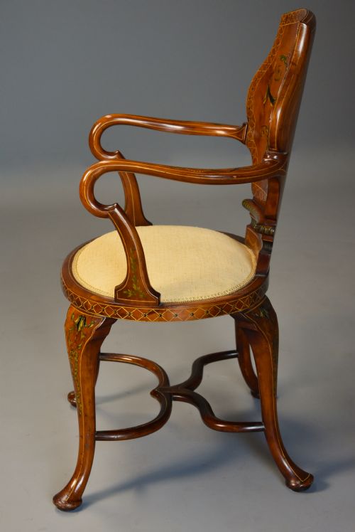 HIGHLY DECORATIVE EDWARDIAN SATINWOOD PAINTED ARMCHAIR IN THE GEORGIAN STYLE - ADDITIONAL PHOTO 5