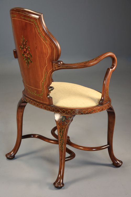 HIGHLY DECORATIVE EDWARDIAN SATINWOOD PAINTED ARMCHAIR IN THE GEORGIAN STYLE - ADDITIONAL PHOTO 7