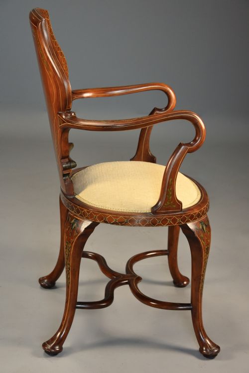 HIGHLY DECORATIVE EDWARDIAN SATINWOOD PAINTED ARMCHAIR IN THE GEORGIAN STYLE - ADDITIONAL PHOTO 8