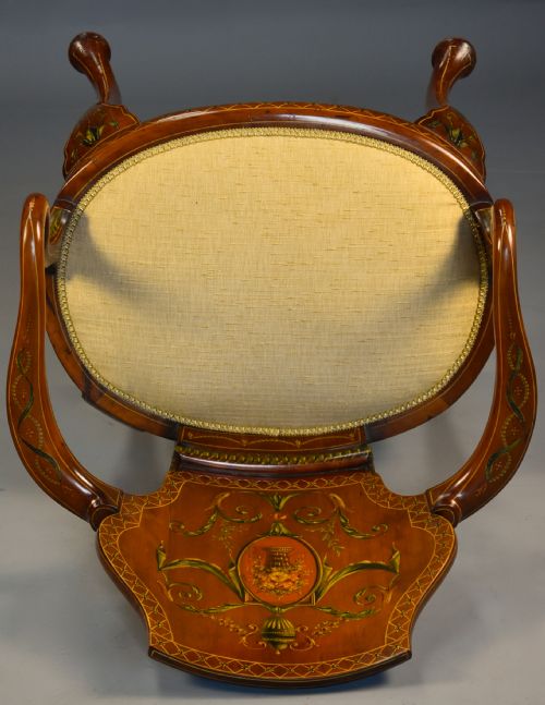 HIGHLY DECORATIVE EDWARDIAN SATINWOOD PAINTED ARMCHAIR IN THE GEORGIAN STYLE - ADDITIONAL PHOTO 9
