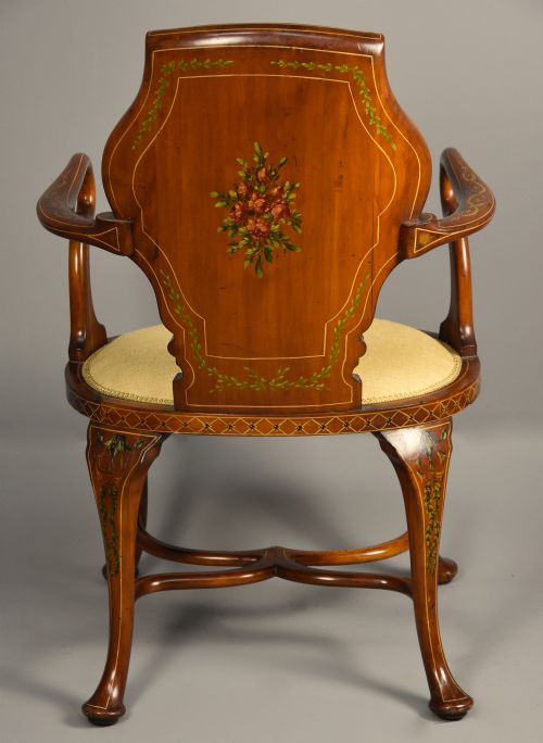 HIGHLY DECORATIVE EDWARDIAN SATINWOOD PAINTED ARMCHAIR IN THE GEORGIAN STYLE - ADDITIONAL PHOTO 10