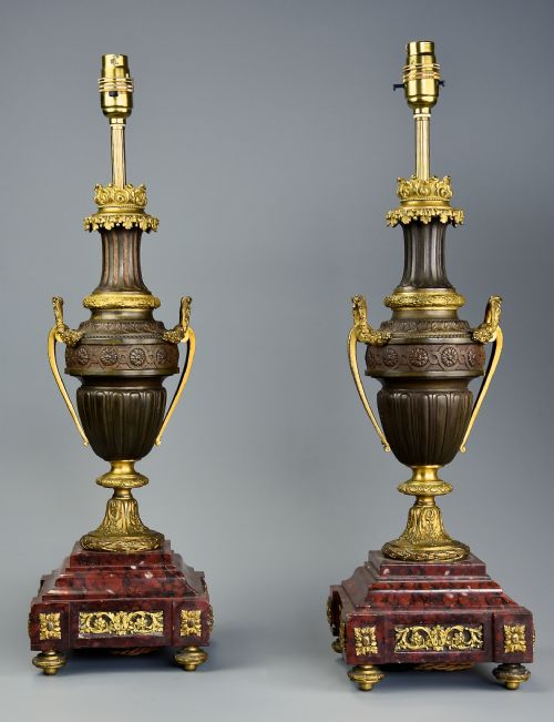 PAIR OF FINE QUALITY LATE 19TH CENTURY FRENCH BRONZE GILT BRONZE TABLE LAMPS - ADDITIONAL PHOTO 3