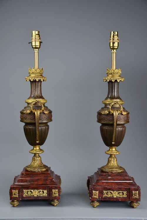 PAIR OF FINE QUALITY LATE 19TH CENTURY FRENCH BRONZE GILT BRONZE TABLE LAMPS - ADDITIONAL PHOTO 6