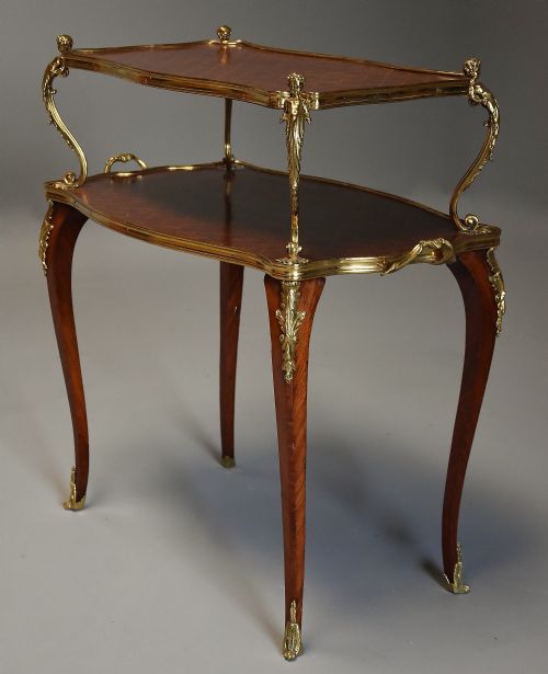 fig 2. Fine quality late 19thcentury French Kingwood parquetry two tier serpentine shaped etagere