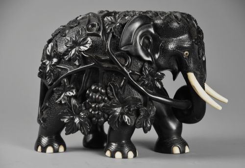 Rare Mid 19th Century Finely Carved Ceylonese Ebony Elephant from the Galle District of Sri Lanka (Formerly Ceylon)