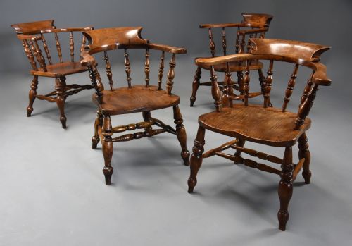 FOUR MID 19TH CENTURY SMOKERS BOW WINDSOR OR CAPTAINS CHAIRS - ADDITIONAL PHOTO 3