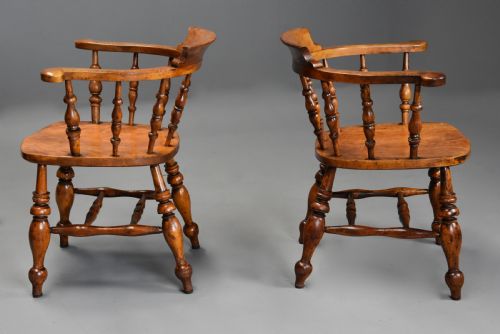 PAIR OF MID 19TH CENTURY BIRCH SMOKERS BOW WINDSOR OR CAPTAINS CHAIRS - ADDITIONAL PHOTO 7