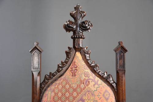 PAIR OF RARE MID 19TH CENTURY CHANNEL ISLANDS GOTHIC REVIVAL ROSEWOOD HALL CHAIRS WITH 'WA WILLCOCKS MAKERS LABEL - ADDITIONAL PHOTO 5