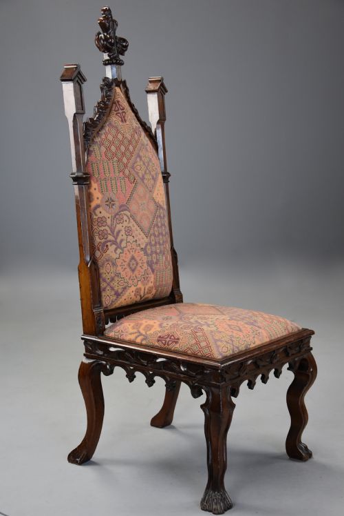 PAIR OF RARE MID 19TH CENTURY CHANNEL ISLANDS GOTHIC REVIVAL ROSEWOOD HALL CHAIRS WITH 'WA WILLCOCKS MAKERS LABEL - ADDITIONAL PHOTO 6