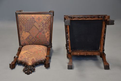 PAIR OF RARE MID 19TH CENTURY CHANNEL ISLANDS GOTHIC REVIVAL ROSEWOOD HALL CHAIRS WITH 'WA WILLCOCKS MAKERS LABEL - ADDITIONAL PHOTO 11