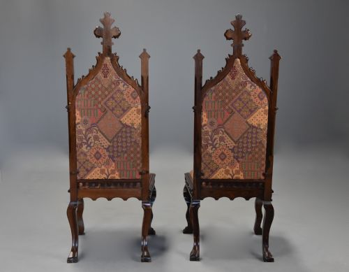 PAIR OF RARE MID 19TH CENTURY CHANNEL ISLANDS GOTHIC REVIVAL ROSEWOOD HALL CHAIRS WITH 'WA WILLCOCKS MAKERS LABEL - ADDITIONAL PHOTO 12