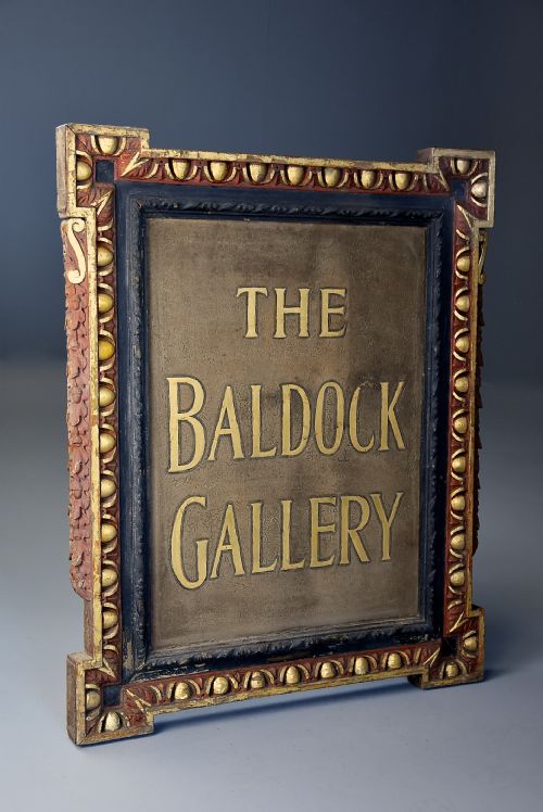 EARLY 20TH CENTURY CARVED WOOD PAINTED GILDED SHOP SIGN OF THE BALDOCK GALLERY - ADDITIONAL PHOTO 1