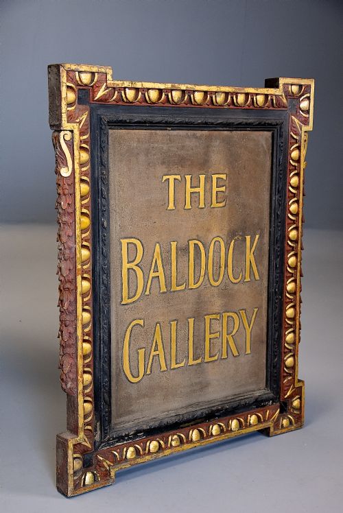 EARLY 20TH CENTURY CARVED WOOD PAINTED GILDED SHOP SIGN OF THE BALDOCK GALLERY - ADDITIONAL PHOTO 2