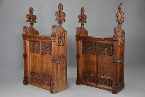 fig 1. Superb quality pair of mid 19th century oak choir stall fronts in the Gothic style