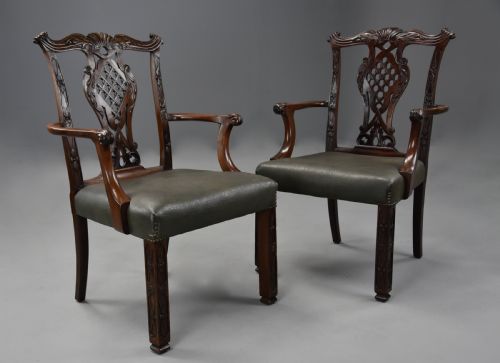PAIR OF FINE QUALITY LATE 19TH CENTURY MAHOGANY OPEN ARMCHAIRS IN THE CHIPPENDALE STYLE - ADDITIONAL PHOTO 2