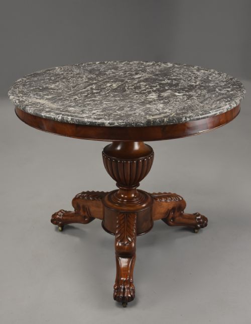 FINE QUALITY 19TH CENTURY FRENCH MAHOGANY GUERIDON TABLE WITH ORIGINAL VEINED MARBLE TOP - ADDITIONAL PHOTO 3