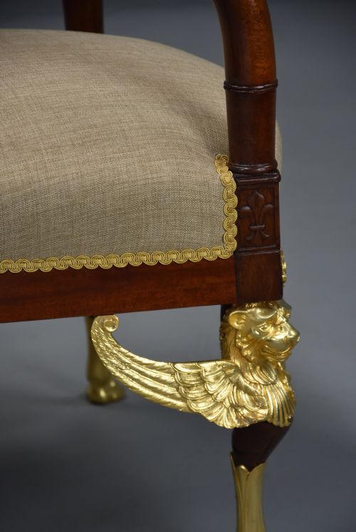 PAIR OF HIGHLY DECORATIVE LATE 19TH CENTURY FRENCH MAHOGANY OPEN ARMCHAIRS OR FAUTEUILS IN THE EMPIRE STYLE - ADDITIONAL PHOTO 11