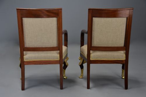 PAIR OF HIGHLY DECORATIVE LATE 19TH CENTURY FRENCH MAHOGANY OPEN ARMCHAIRS OR FAUTEUILS IN THE EMPIRE STYLE - ADDITIONAL PHOTO 14