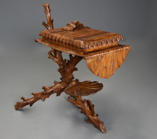 SUPERB RARE LATE 19TH CENTURY ITALIAN FINELY CARVED PINE GROTTO WORK TABLE - ADDITIONAL PHOTO 11