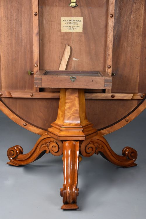 RARE MID 19TH CENTURY FINELY FIGURED SATIN BIRCH TILT TOP BREAKFAST TABLE - ADDITIONAL PHOTO 13