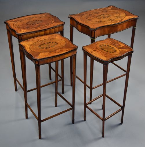 ELEGANT FINE QUALITY EDWARDIAN QUARTETTO NEST OF INLAID SATINWOOD TABLES OF SERPENTINE FORM IN THE SHERATON STYLE - ADDITIONAL PHOTO 1