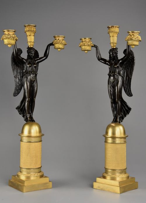 EXCEPTIONAL RARE PAIR OF EARLY 19TH CENTURY FRENCH EMPIRE BRONZE GILTBRONZE CANDELABRA OF SUPERB QUALITY SIGNED RABIAT - ADDITIONAL PHOTO 1