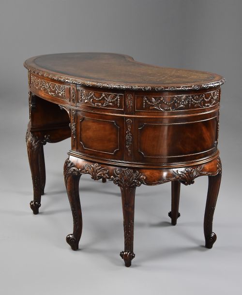 SUPERB QUALITY FINELY CARVED EDWARDIAN MAHOGANY KIDNEY SHAPED FREESTANDING DESK OR DRESSING TABLE - ADDITIONAL PHOTO 7