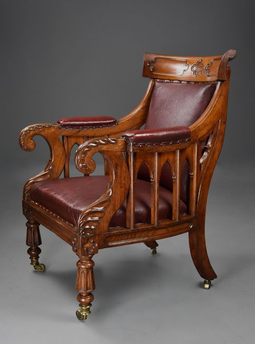 EXCEPTIONAL 19TH CENTURY GOTHIC REVIVAL OAK LIBRARY ARMCHAIR OF GENEROUS PROPORTIONS - ADDITIONAL PHOTO 3