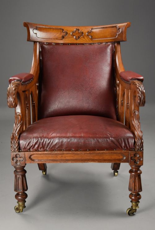 EXCEPTIONAL 19TH CENTURY GOTHIC REVIVAL OAK LIBRARY ARMCHAIR OF GENEROUS PROPORTIONS - ADDITIONAL PHOTO 7