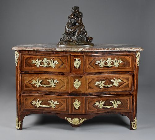 EXCEPTIONAL 18TH CENTURY FRENCH RGENCE ROSEWOOD SERPENTINE COMMODE WITH ORIGINAL MARBLE TOP - ADDITIONAL PHOTO 1