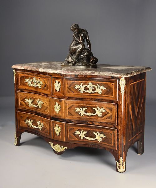 EXCEPTIONAL 18TH CENTURY FRENCH RGENCE ROSEWOOD SERPENTINE COMMODE WITH ORIGINAL MARBLE TOP - ADDITIONAL PHOTO 3