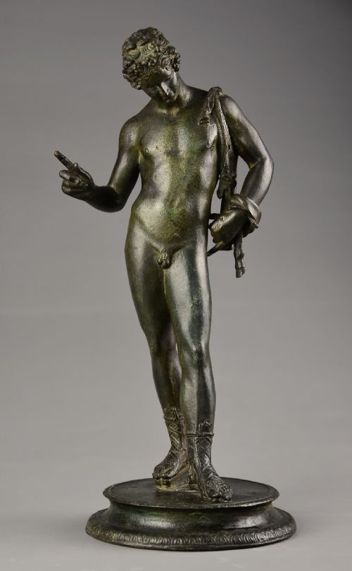 LATE 19TH CENTURY GRAND TOUR NEAPOLITAN BRONZE FIGURE OF NARCISSUS WITH DARK GREEN PATINATION - ADDITIONAL PHOTO 1