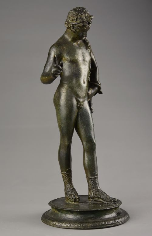 LATE 19TH CENTURY GRAND TOUR NEAPOLITAN BRONZE FIGURE OF NARCISSUS WITH DARK GREEN PATINATION - ADDITIONAL PHOTO 2