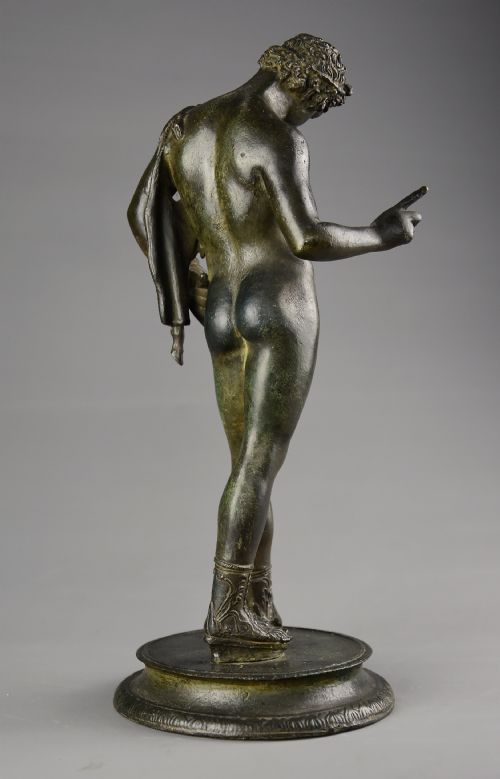 LATE 19TH CENTURY GRAND TOUR NEAPOLITAN BRONZE FIGURE OF NARCISSUS WITH DARK GREEN PATINATION - ADDITIONAL PHOTO 3