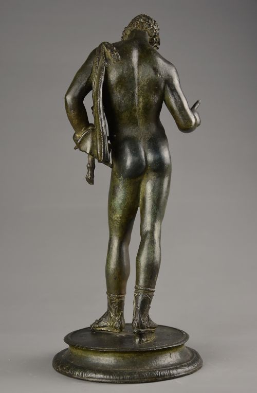 LATE 19TH CENTURY GRAND TOUR NEAPOLITAN BRONZE FIGURE OF NARCISSUS WITH DARK GREEN PATINATION - ADDITIONAL PHOTO 5