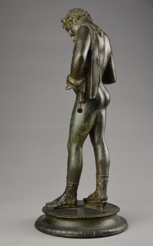 LATE 19TH CENTURY GRAND TOUR NEAPOLITAN BRONZE FIGURE OF NARCISSUS WITH DARK GREEN PATINATION - ADDITIONAL PHOTO 6