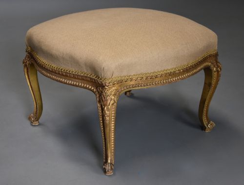 LARGE MID 19TH CENTURY FRENCH CARVED GILTWOOD STOOL STAMPED 'LOIDRAULT FRERES PARIS' - ADDITIONAL PHOTO 1